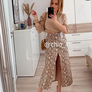 ZARA FAUX LEATHER SLIT ANIMAL PRINT SKIRT